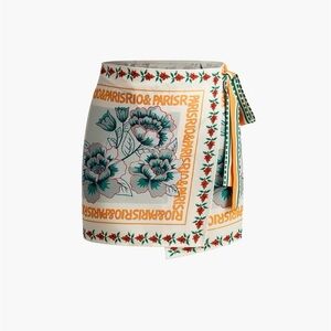 Floral Wrap Mini Skirt in Cream and Teal